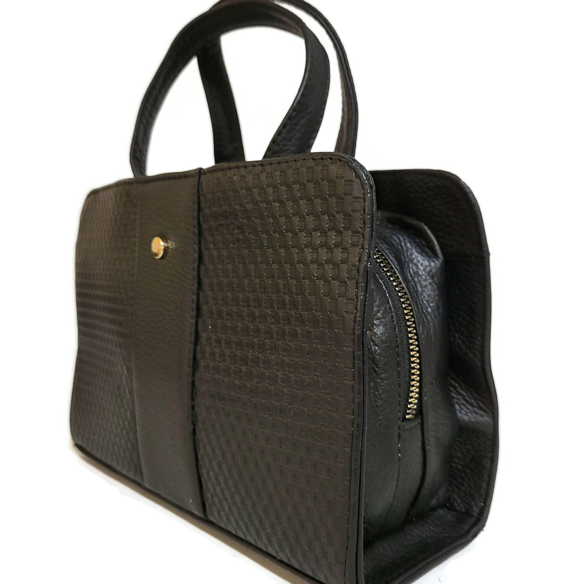 Handmade Black Leather Shoulder Bag: Minimalist Zipper Handbag