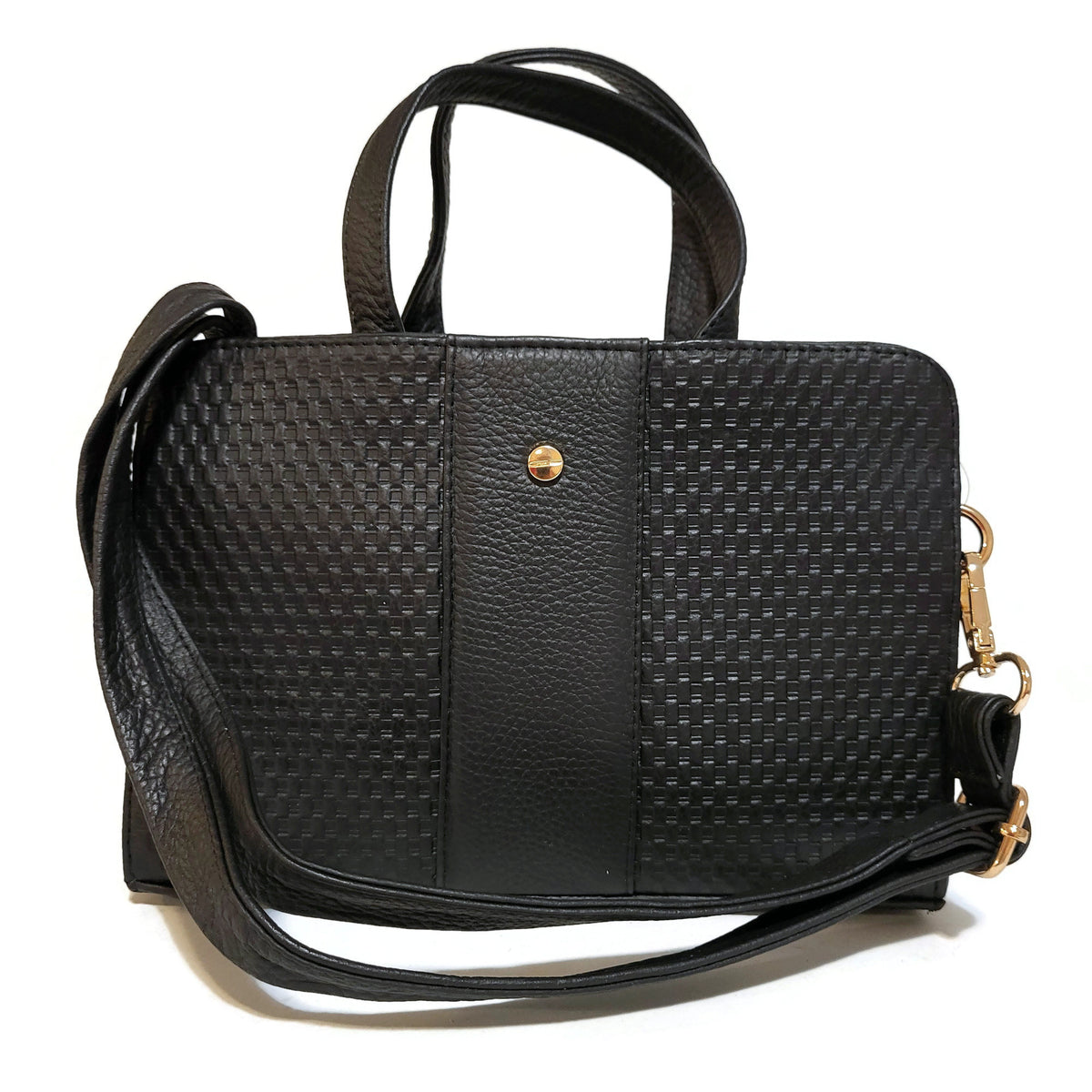 Handmade Black Leather Shoulder Bag: Minimalist Zipper Handbag