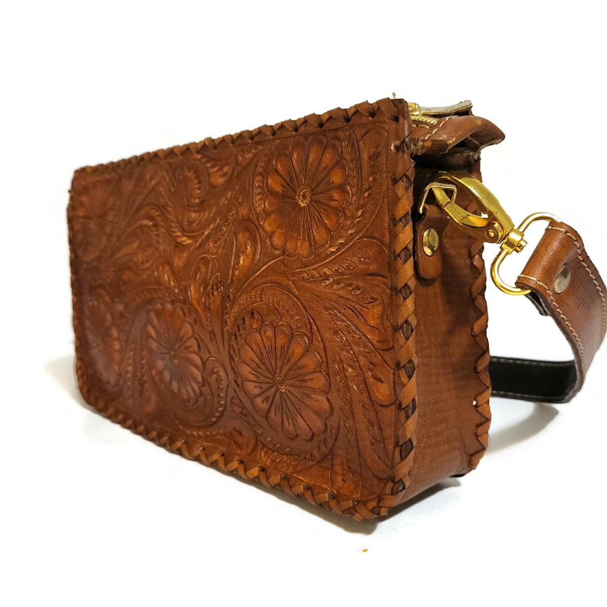 Hand Tooled Leather Shoulder Bag: Western Cowgirl Bohemian Purse