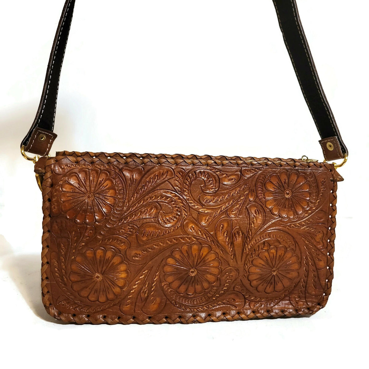 Hand Tooled Leather Shoulder Bag: Western Cowgirl Bohemian Purse