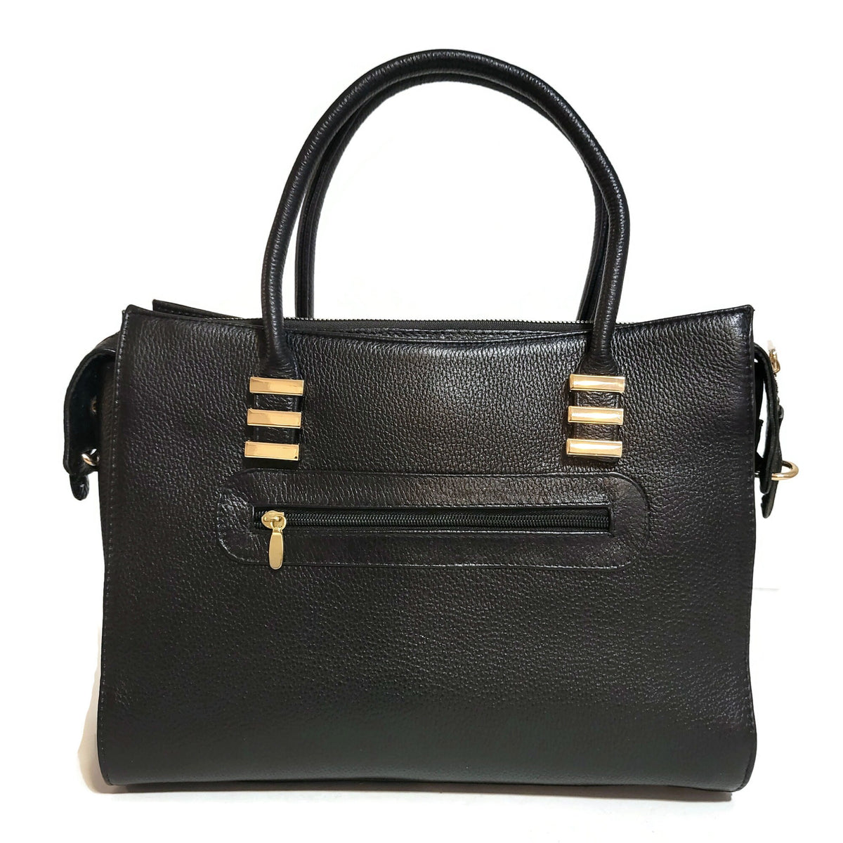 Handmade Black Leather Shoulder Bag: Zippered Work Tote, 3 Compartments