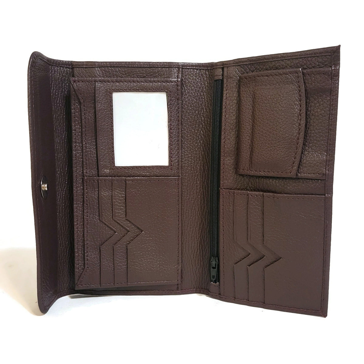 Brown Cowhide Leather Wallet for Women Zippered Card Holder Minimalist Design