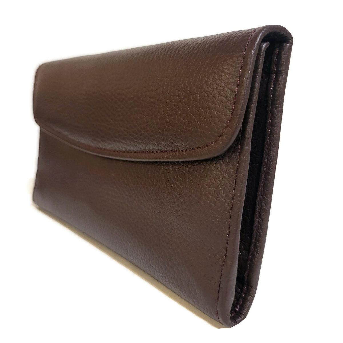 Brown Cowhide Leather Wallet for Women Zippered Card Holder Minimalist Design
