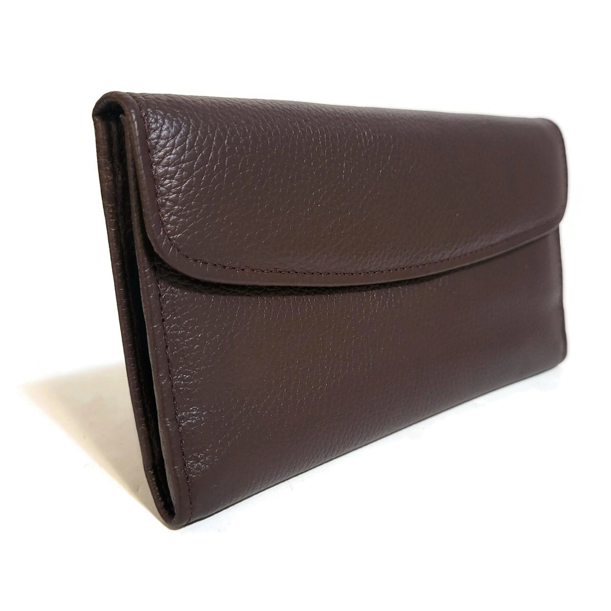 Brown Cowhide Leather Wallet for Women Zippered Card Holder Minimalist Design