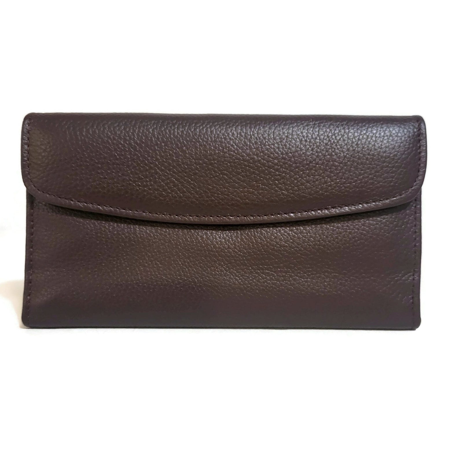 Brown Cowhide Leather Wallet for Women Zippered Card Holder Minimalist Design
