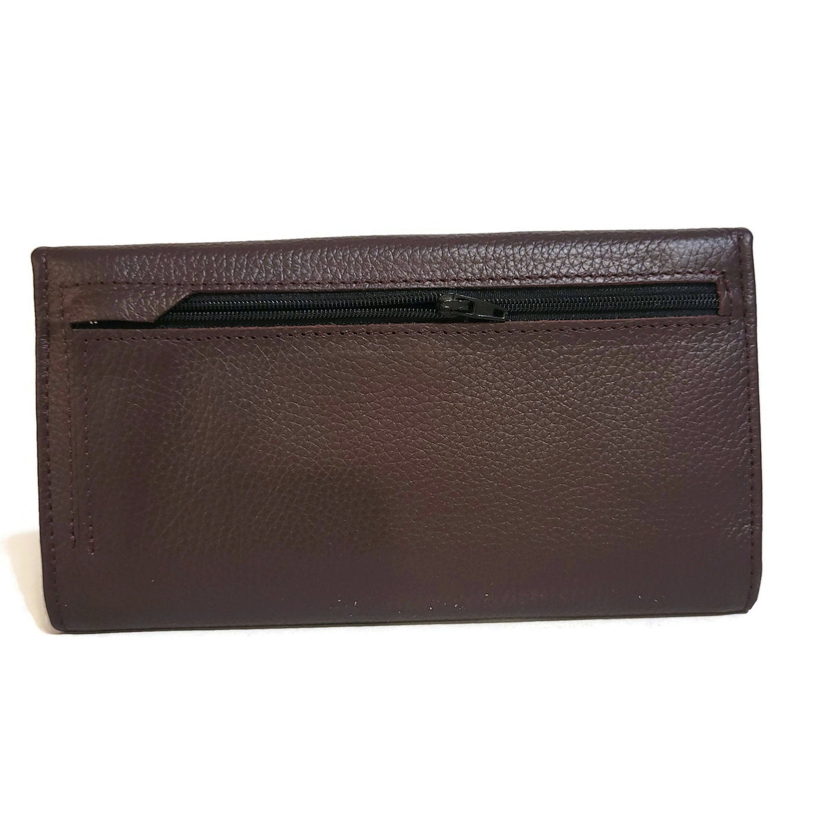 Brown Cowhide Leather Wallet for Women Zippered Card Holder Minimalist Design
