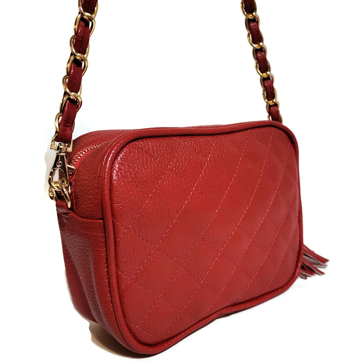 Handmade Red Leather Shoulder Bag: Small Zippered Purse