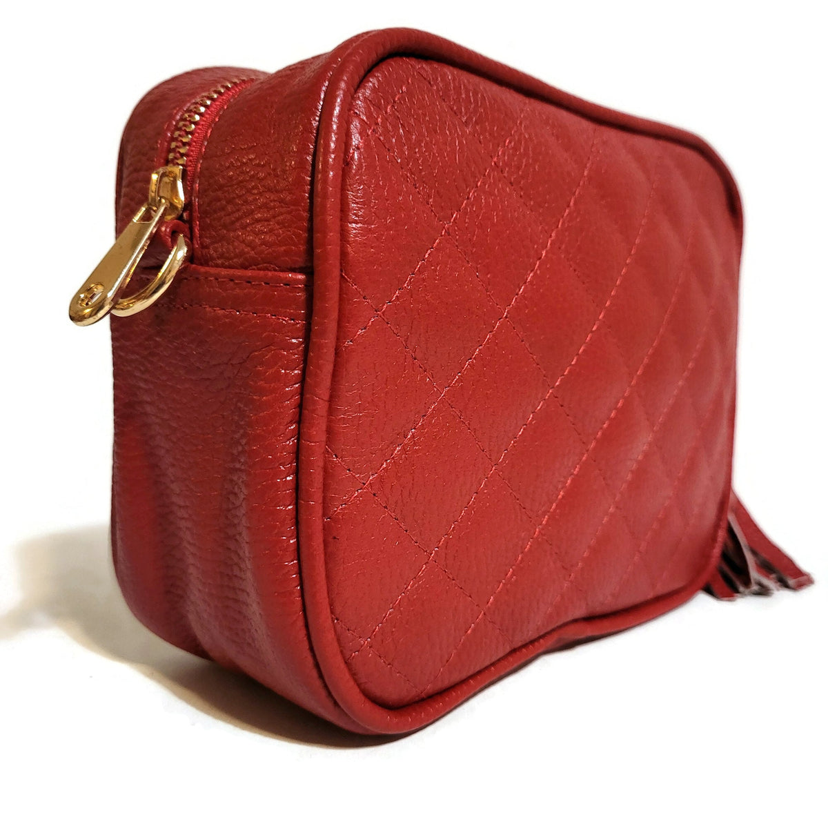Handmade Red Leather Shoulder Bag: Small Zippered Purse