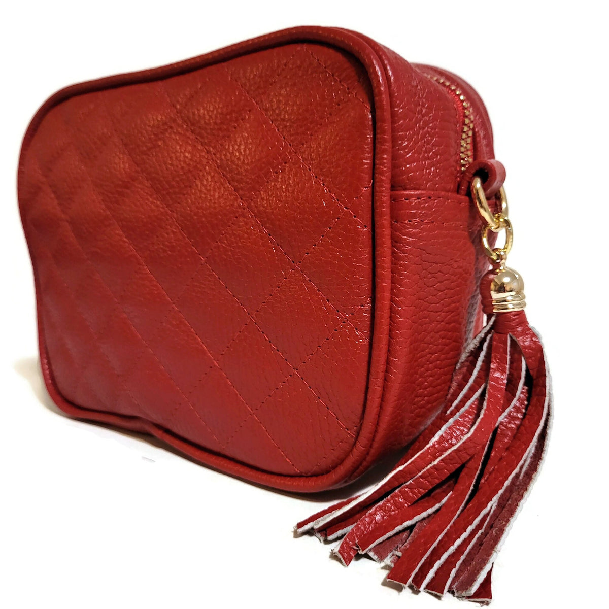 Handmade Red Leather Shoulder Bag: Small Zippered Purse