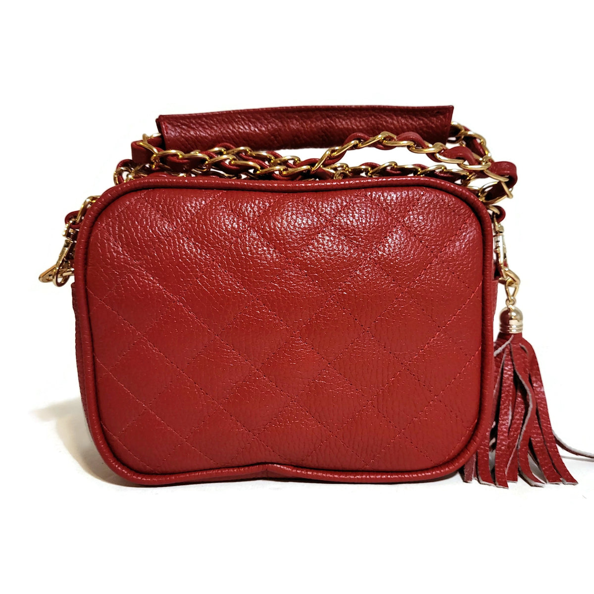 Handmade Red Leather Shoulder Bag: Small Zippered Purse