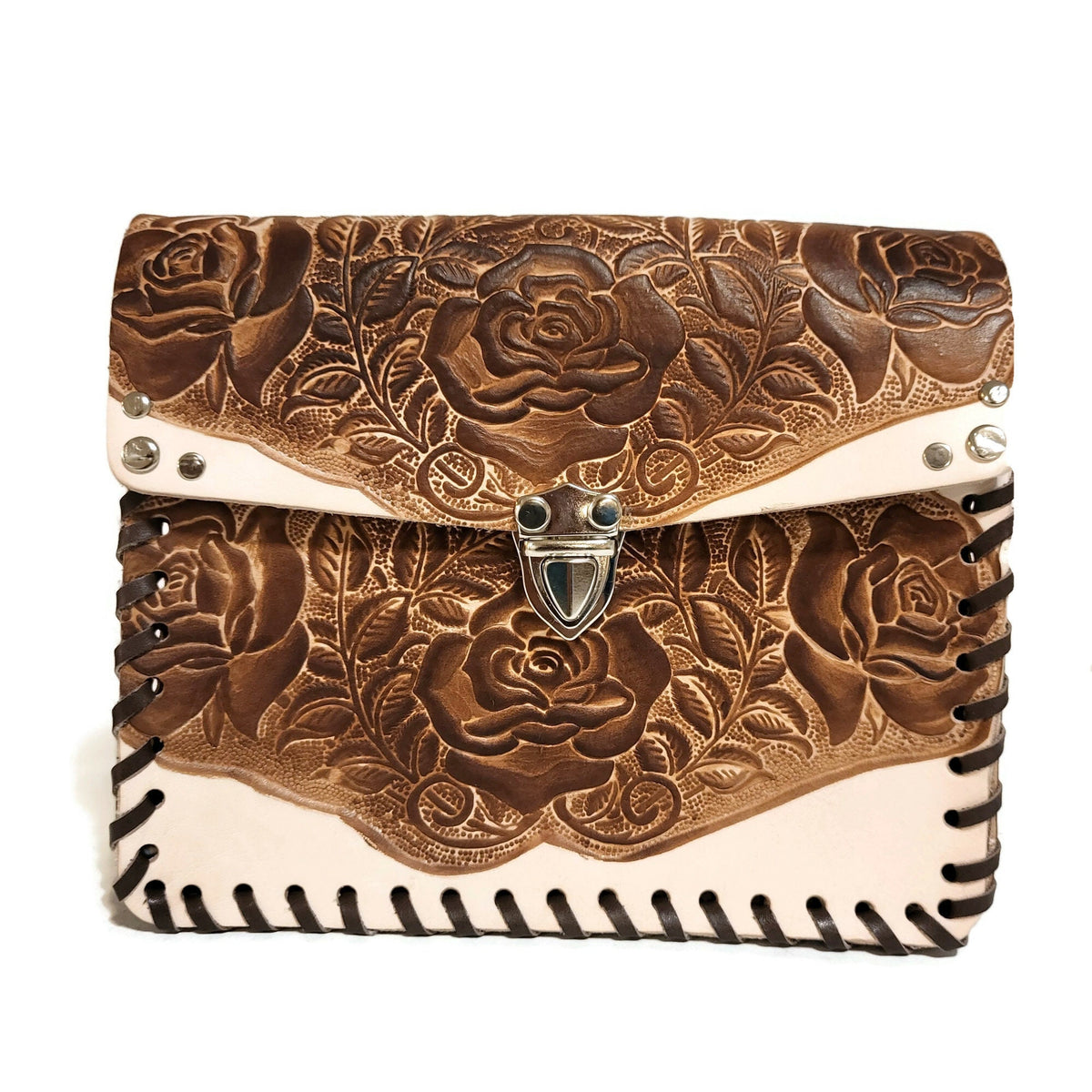 Handmade Tooled Leather Bag: Rodeo Cowgirl Boho Purse