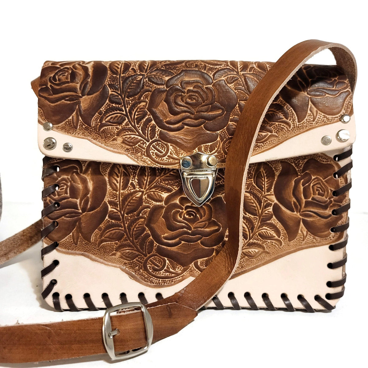 Handmade Tooled Leather Bag: Rodeo Cowgirl Boho Purse