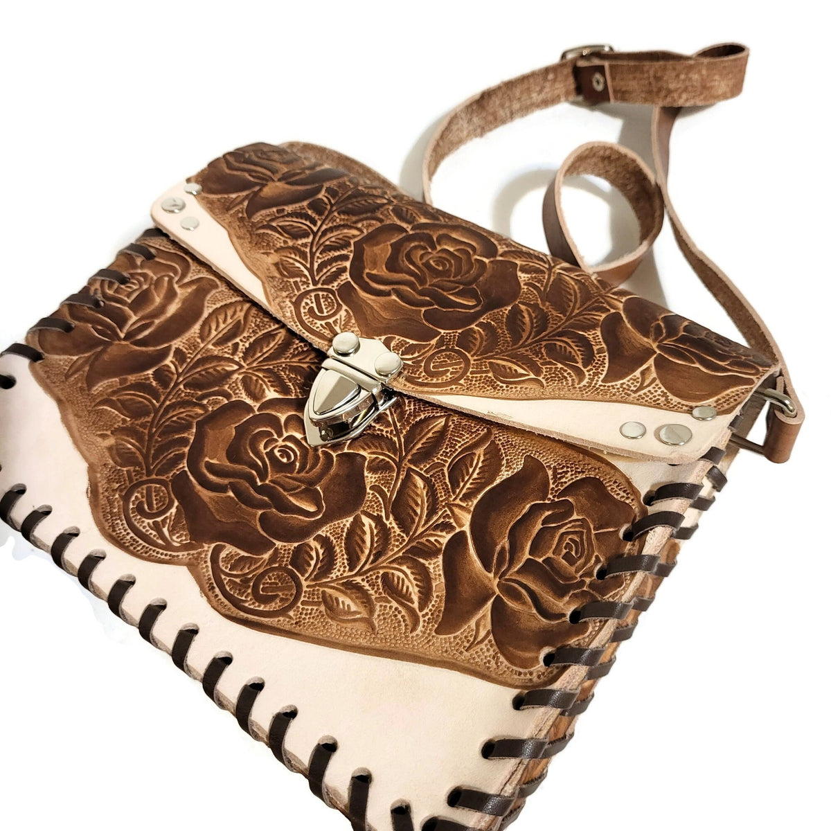 Handmade Tooled Leather Bag: Rodeo Cowgirl Boho Purse