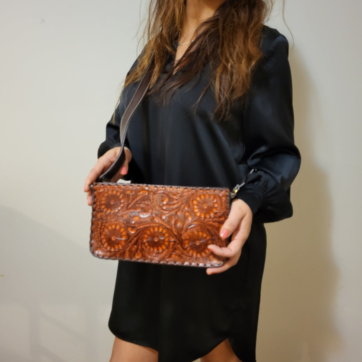 Hand Tooled Leather Shoulder Bag for Women  Cowgirl  Boho Bohemian Purse
