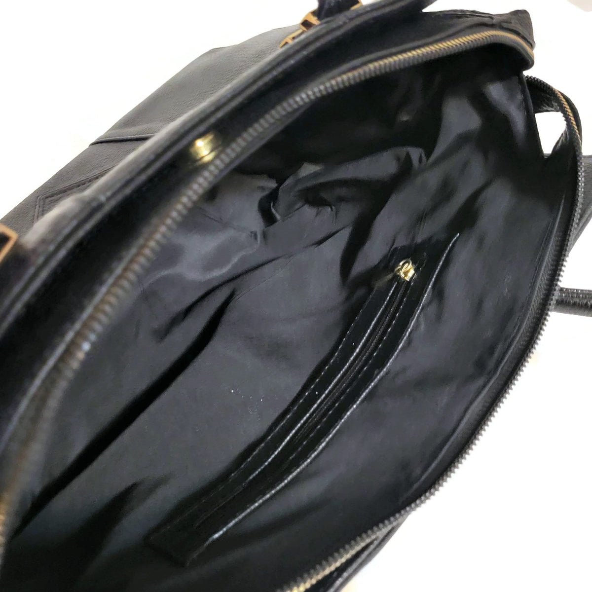 Handmade Black Leather Shoulder Bag: Zippered Work Tote, 3 Compartments