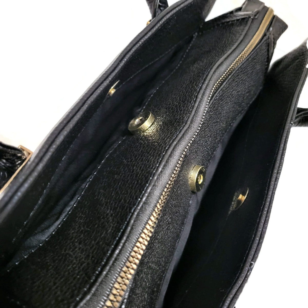 Handmade Black Leather Shoulder Bag: Zippered Work Tote, 3 Compartments