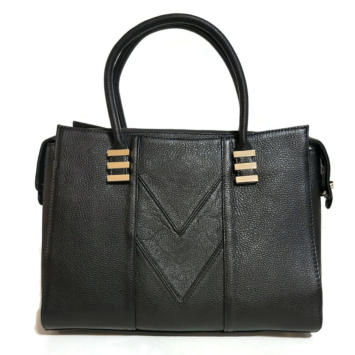 Handmade Black Leather Shoulder Bag: Zippered Work Tote, 3 Compartments