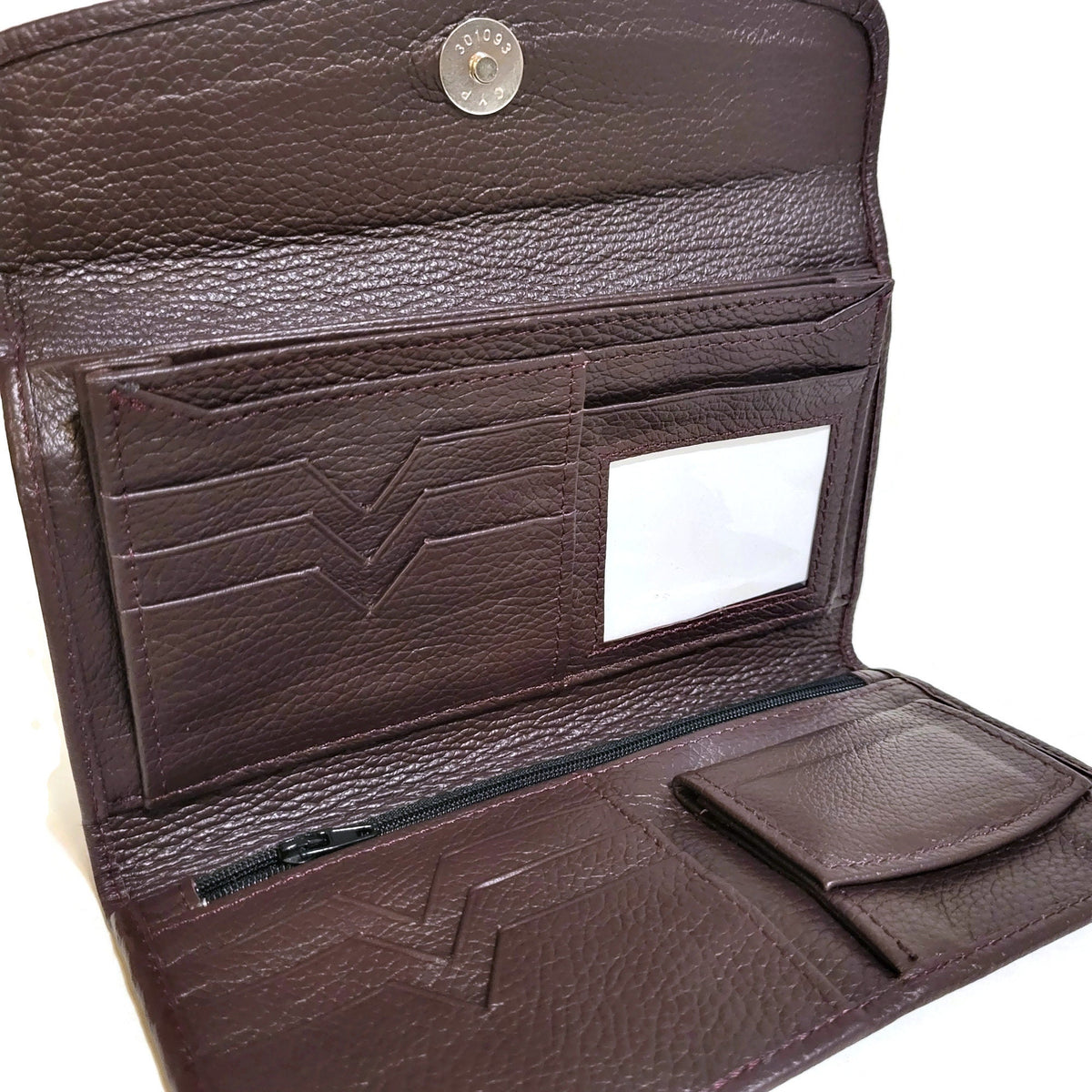 Brown Cowhide Leather Wallet for Women Zippered Card Holder Minimalist Design