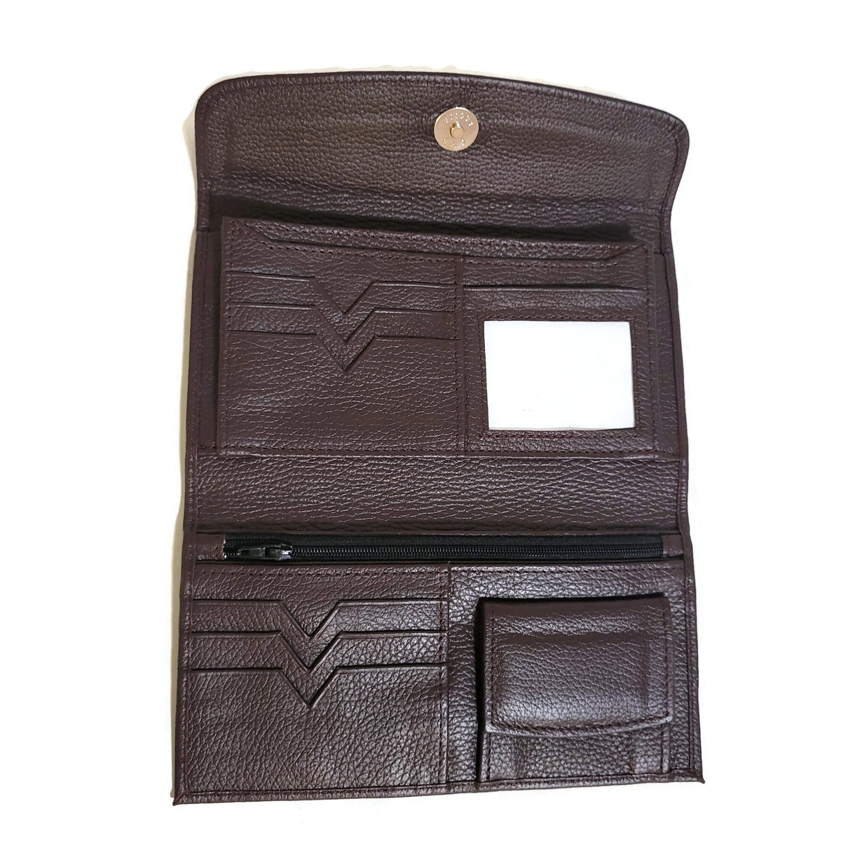 Brown Cowhide Leather Wallet for Women Zippered Card Holder Minimalist Design