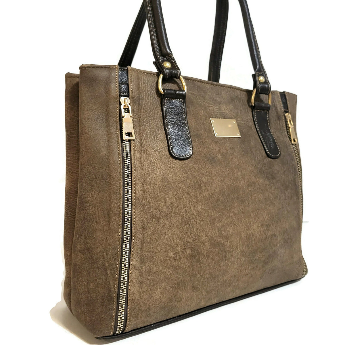 Handmade Brown Leather Tote Bag: Zippered Shoulder Bag