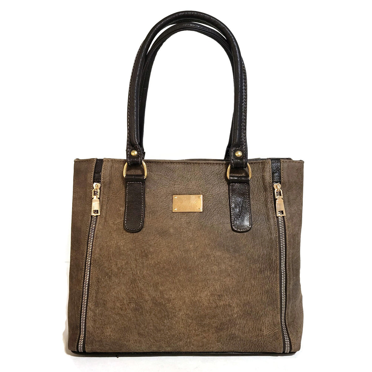 Handmade Brown Leather Tote Bag: Zippered Shoulder Bag