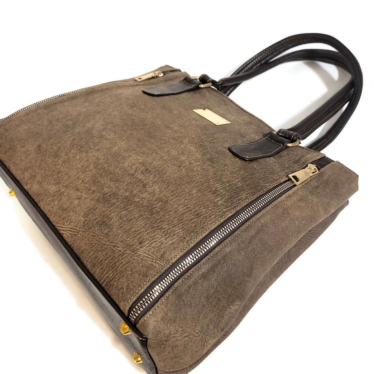 Handmade Brown Leather Tote Bag: Zippered Shoulder Bag