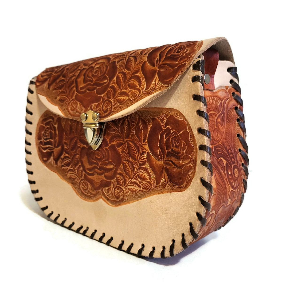 Floral embossed Leather Shoulder Bag: Handmade Rodeo Purse