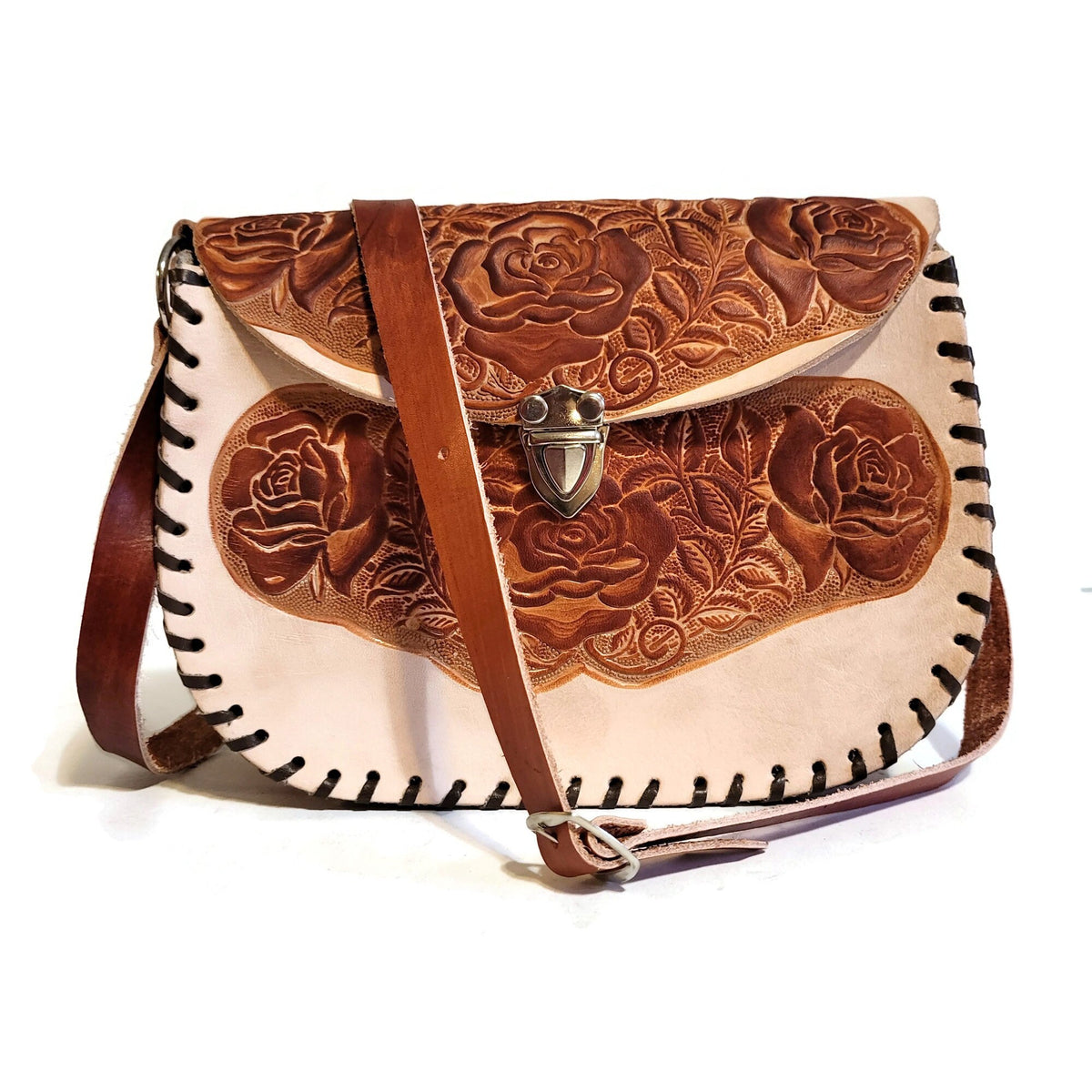Floral embossed Leather Shoulder Bag: Handmade Rodeo Purse