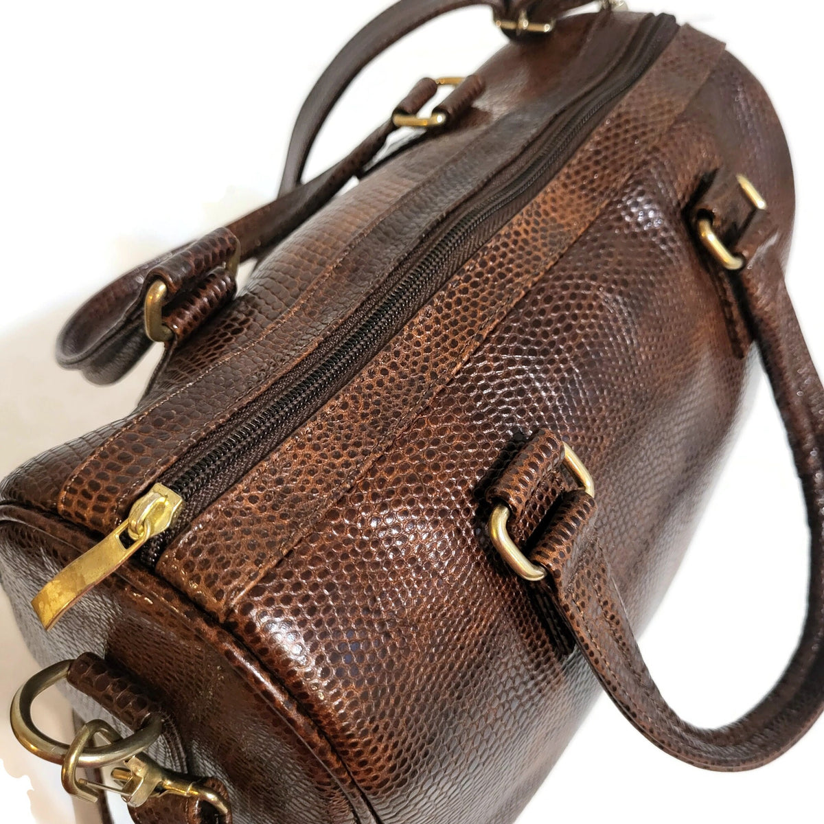 Embossed Leather Shoulder Bag: Handmade Brown Womens Handbag