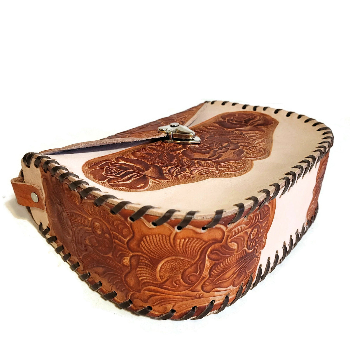 Floral embossed Leather Shoulder Bag: Handmade Rodeo Purse
