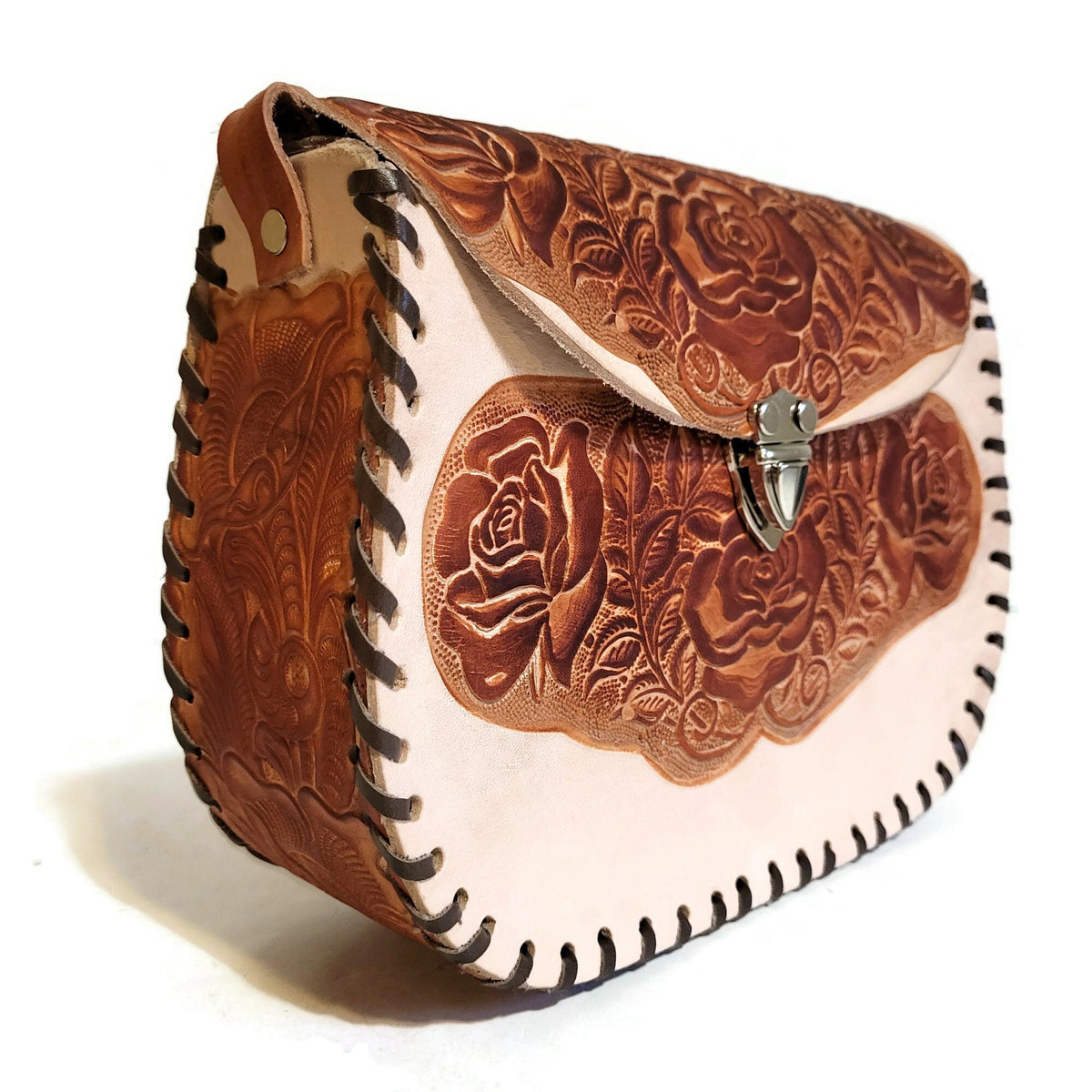Floral embossed Leather Shoulder Bag: Handmade Rodeo Purse