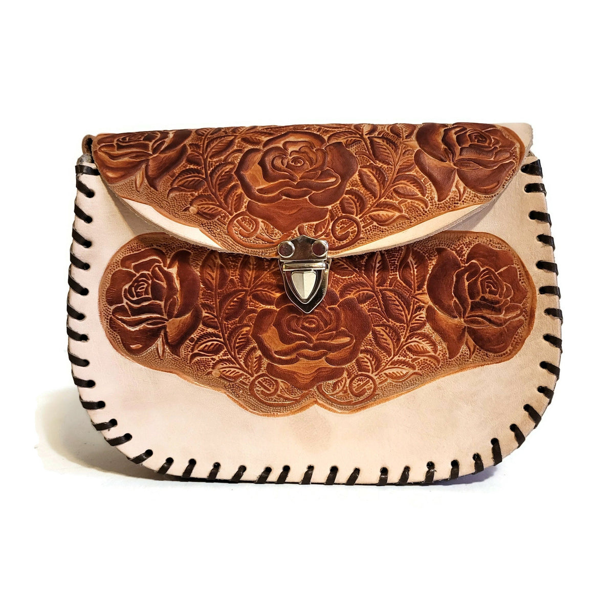 Floral embossed Leather Shoulder Bag: Handmade Rodeo Purse