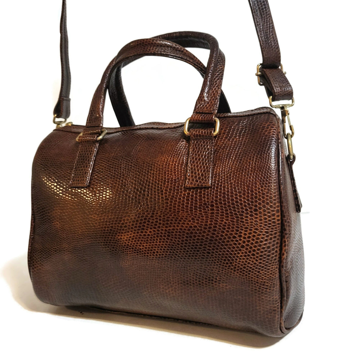 Embossed Leather Shoulder Bag: Handmade Brown Womens Handbag