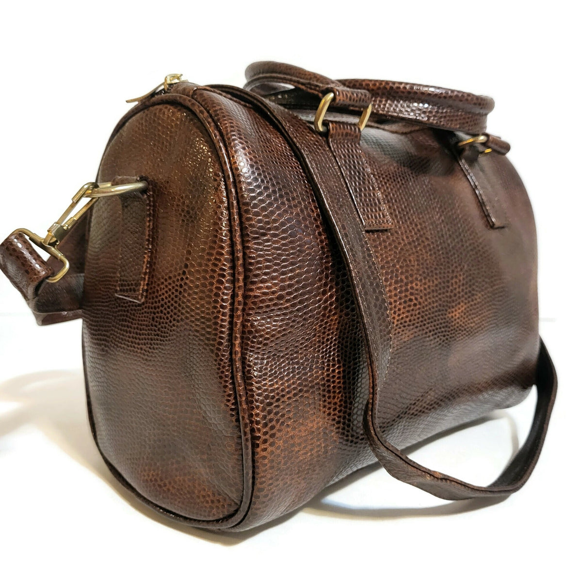 Embossed Leather Shoulder Bag: Handmade Brown Womens Handbag