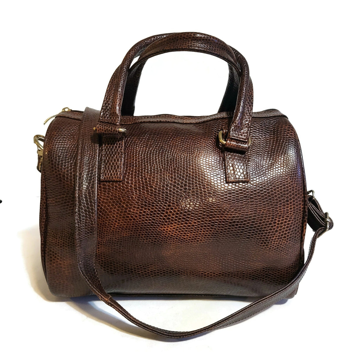 Embossed Leather Shoulder Bag: Handmade Brown Womens Handbag