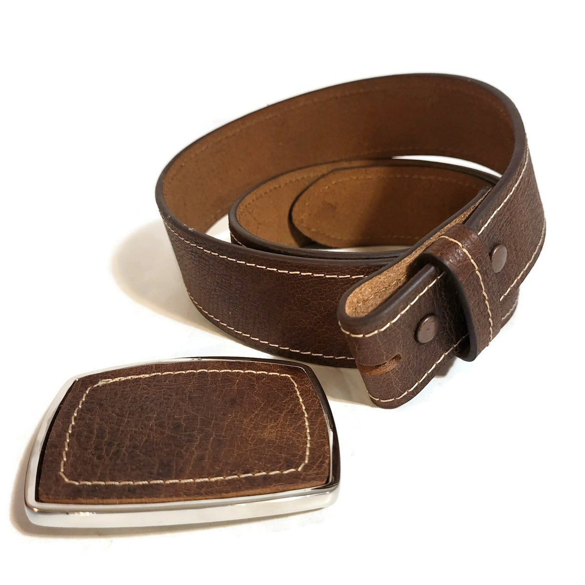 Light Brown Leather Belt: Snap Closure, removable buckle