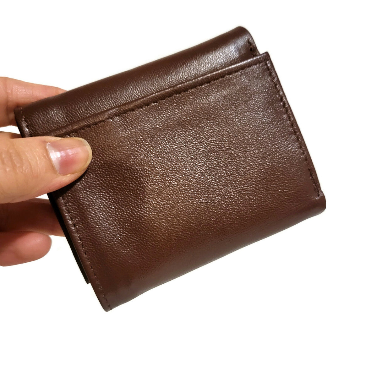 Handmade Brown Leather Trifold Wallet for Men Slim Minimalist Design