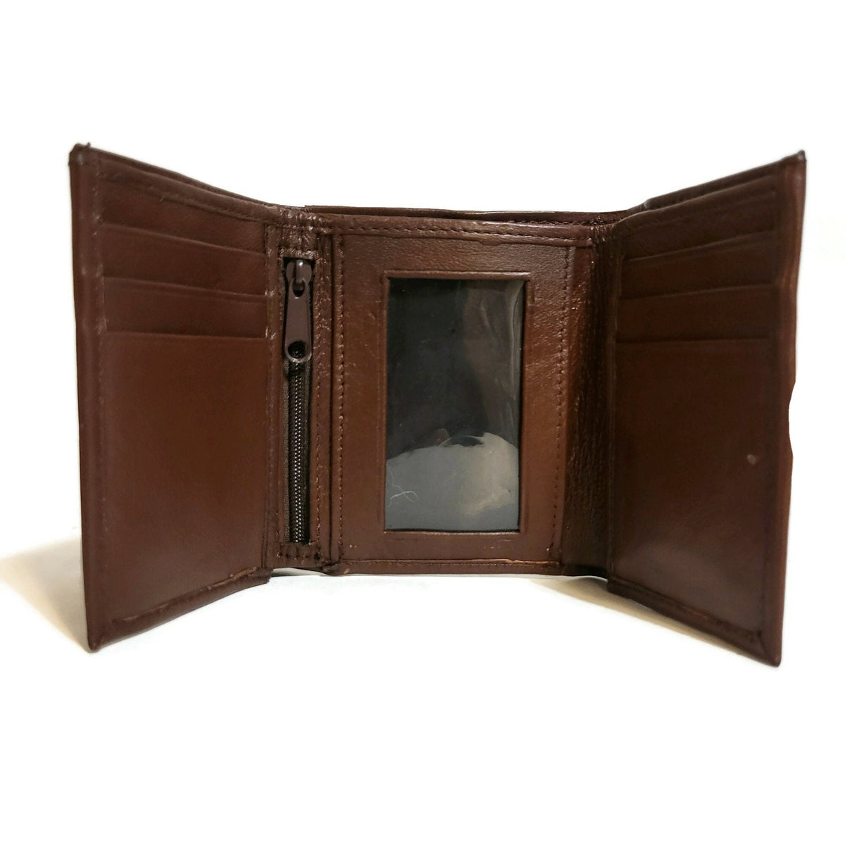 Handmade Brown Leather Trifold Wallet for Men Slim Minimalist Design
