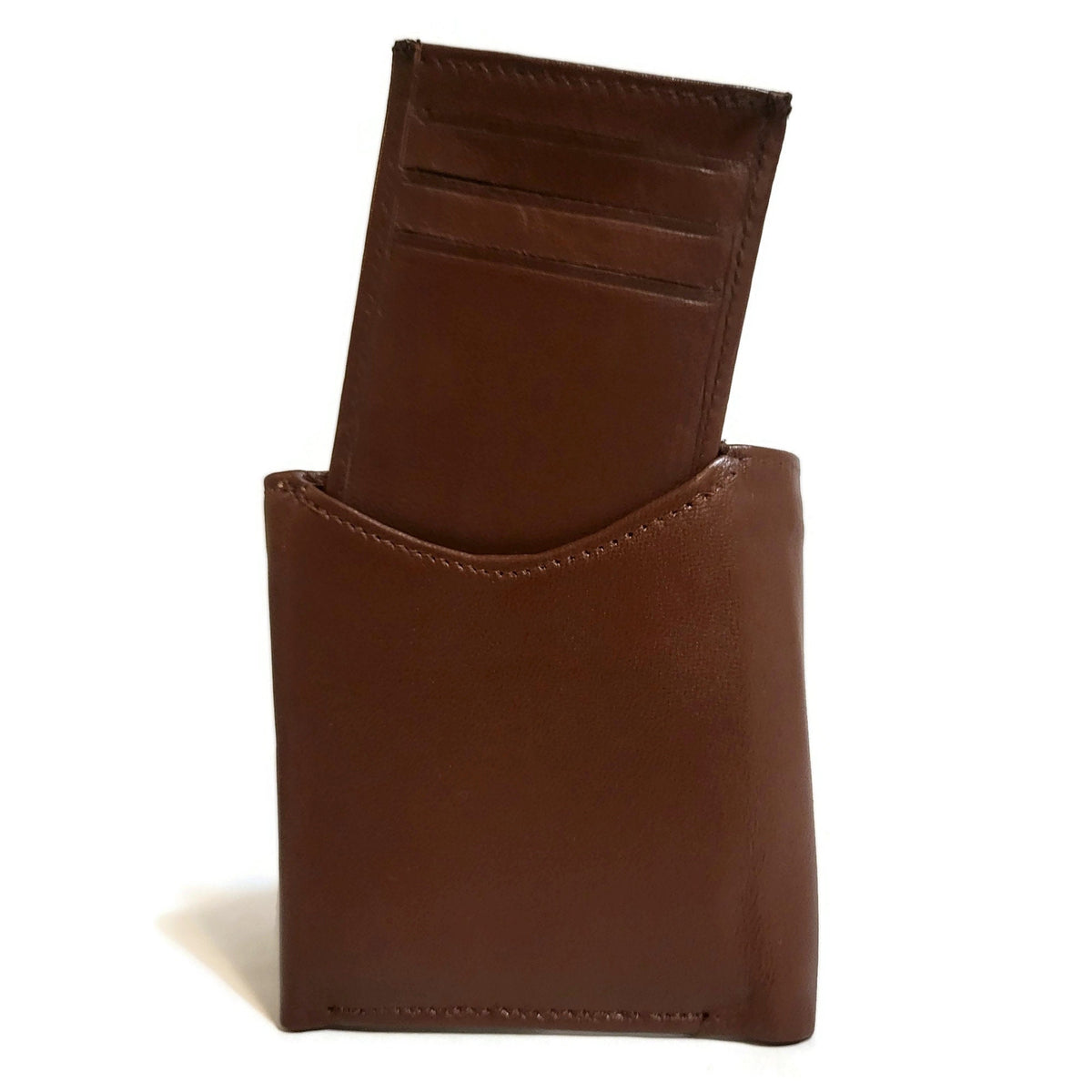 Handmade Brown Leather Trifold Wallet for Men Slim Minimalist Design