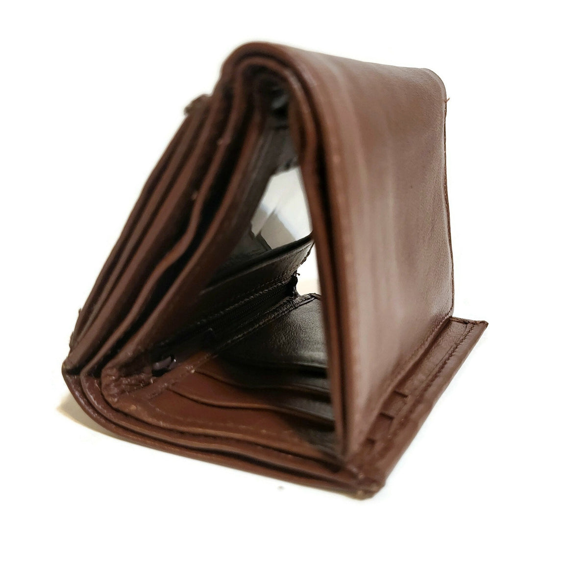 Handmade Brown Leather Trifold Wallet for Men Slim Minimalist Design
