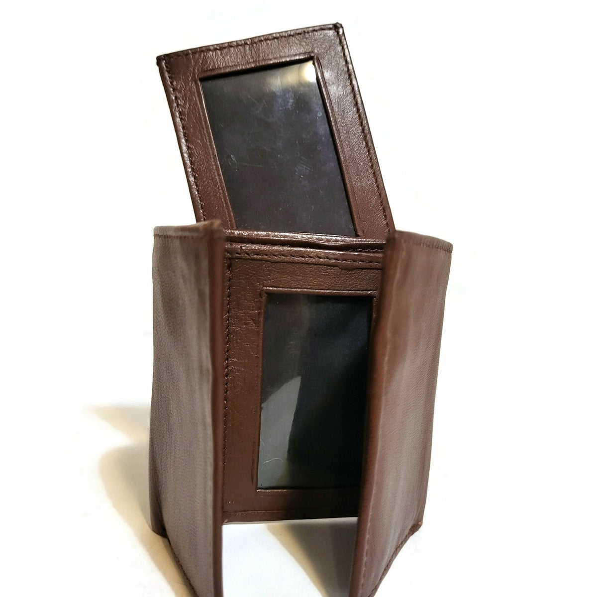Handmade Brown Leather Trifold Wallet for Men Slim Minimalist Design