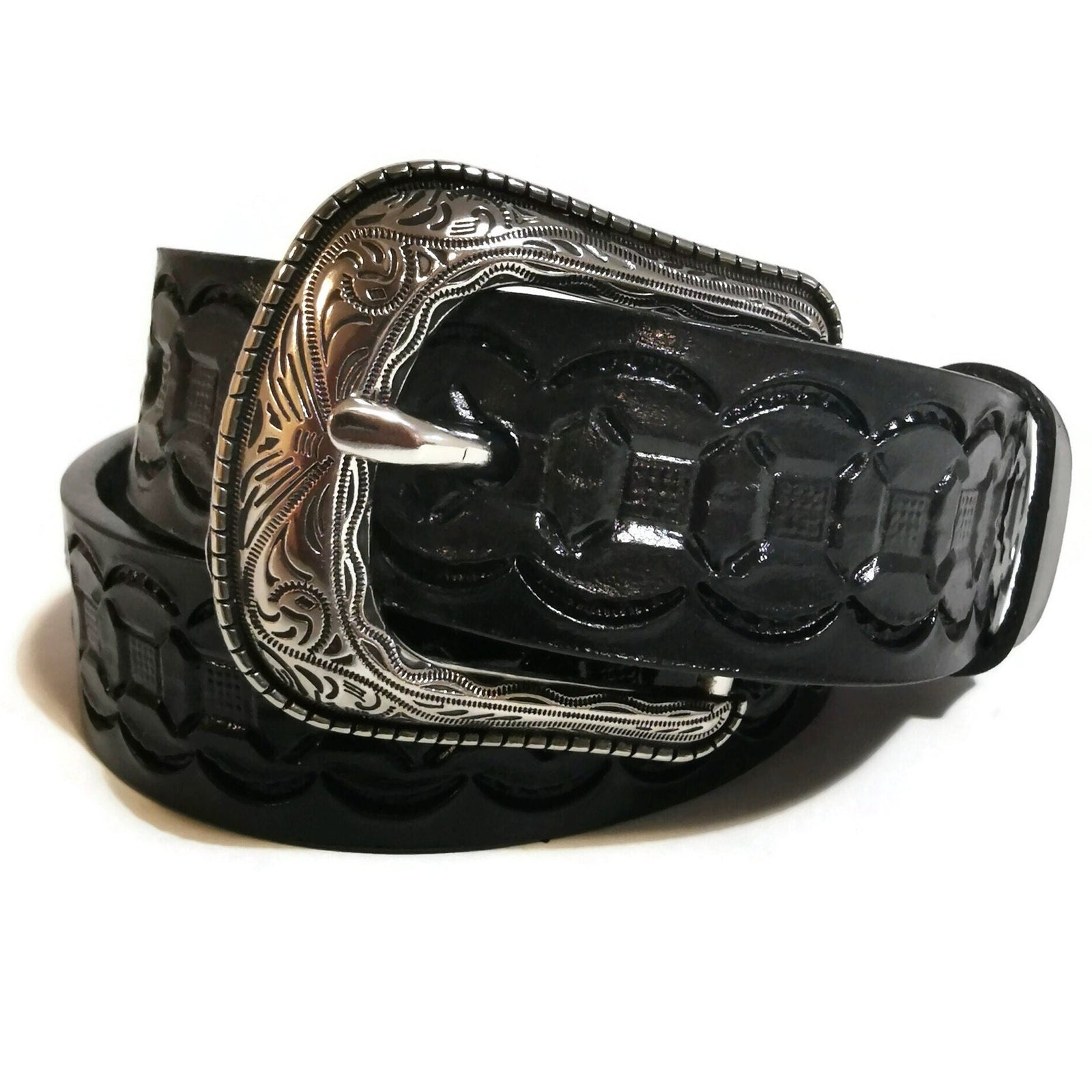 Personalized Rodeo Leather Belt for Kids Black Hand Tooled Western Children Belt