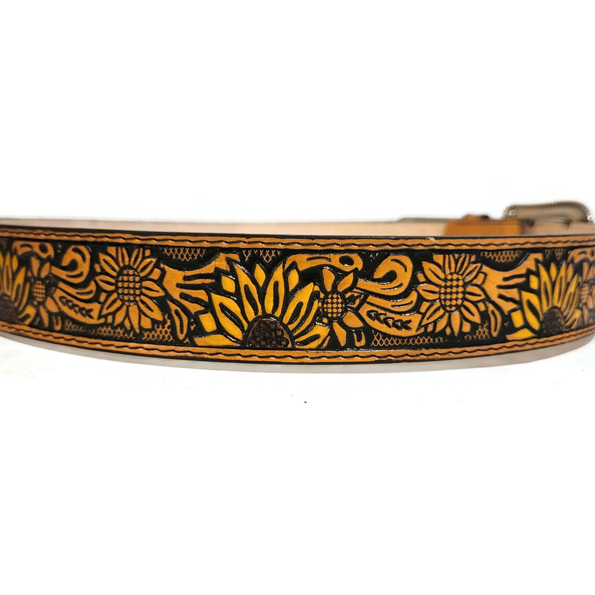 Sunflower Brown Leather Belt for Women, Boho Bohemian Western, Personalized