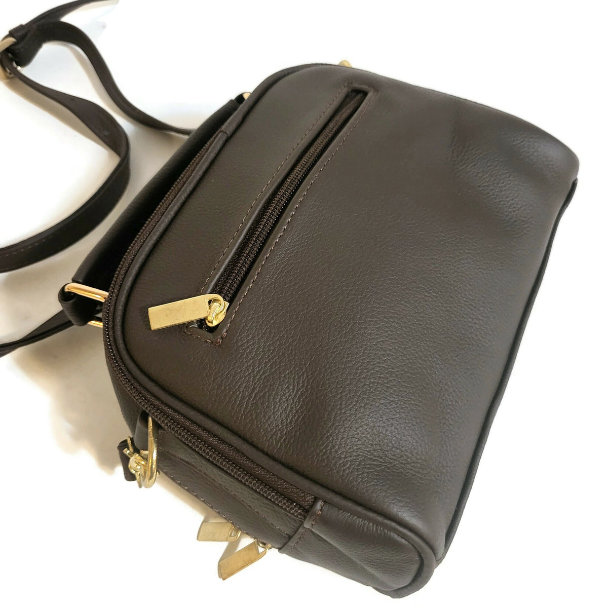 Handmade Leather Crossbody Bag: Brown Zipper Shoulder Bag