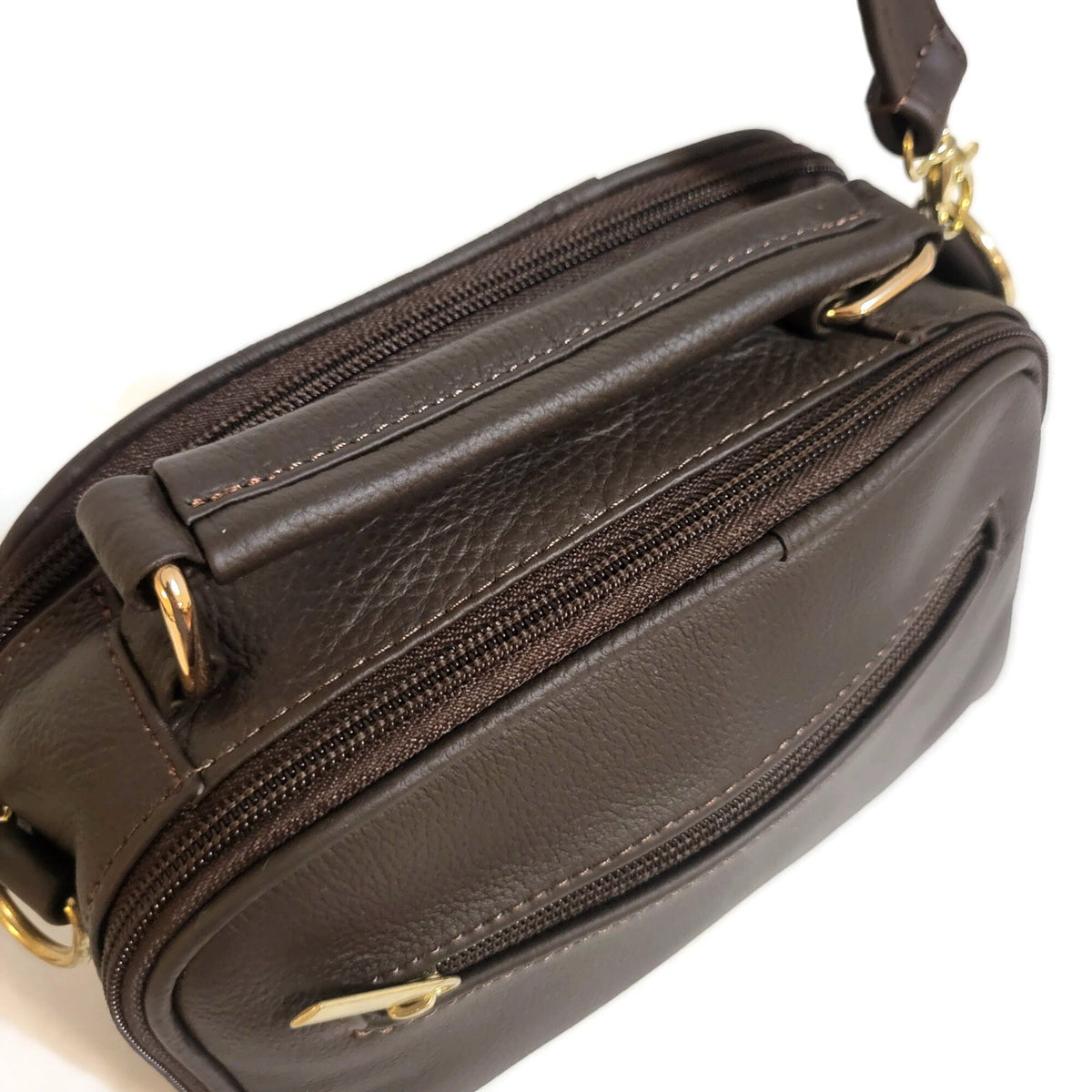 Handmade Leather Crossbody Bag: Brown Zipper Shoulder Bag