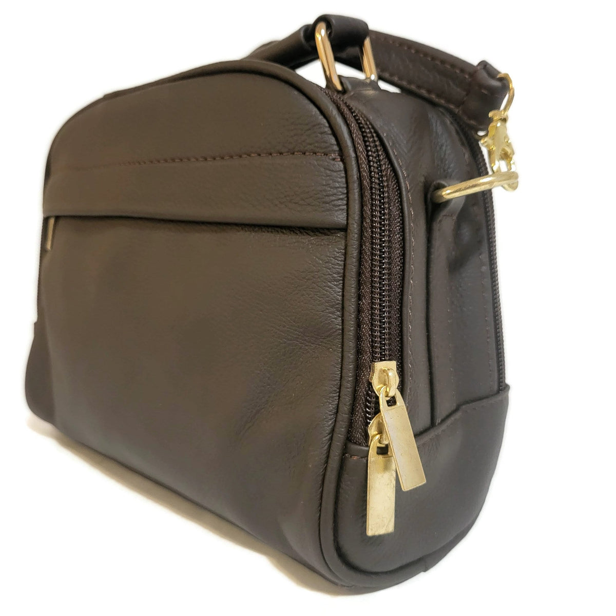 Handmade Leather Crossbody Bag: Brown Zipper Shoulder Bag