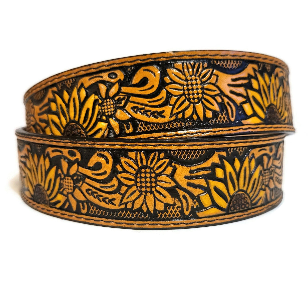 Sunflower Brown Leather Belt for Women, Boho Bohemian Western, Personalized