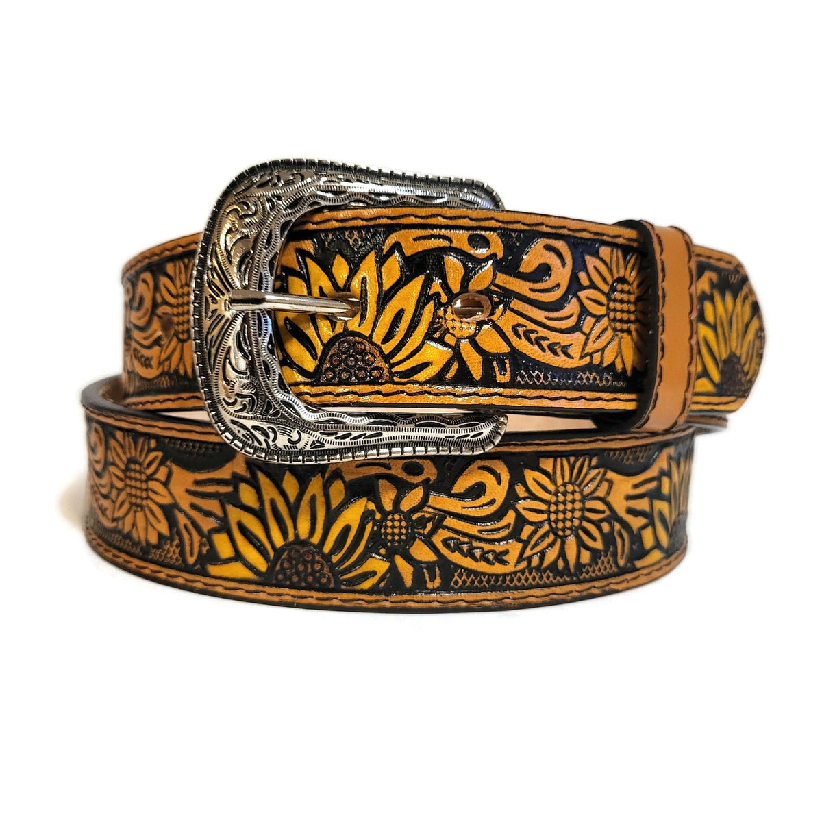 Sunflower Brown Leather Belt for Women, Boho Bohemian Western, Personalized