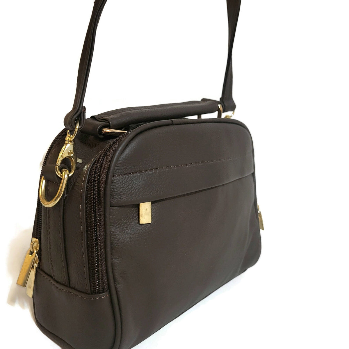 Handmade Leather Crossbody Bag: Brown Zipper Shoulder Bag