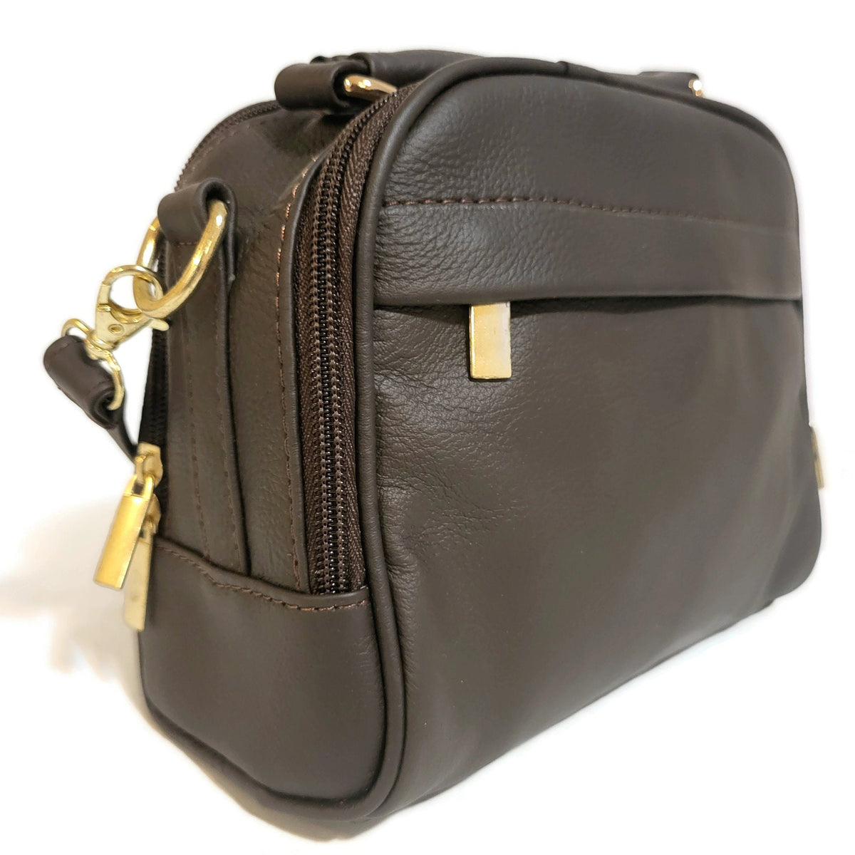 Handmade Leather Crossbody Bag: Brown Zipper Shoulder Bag